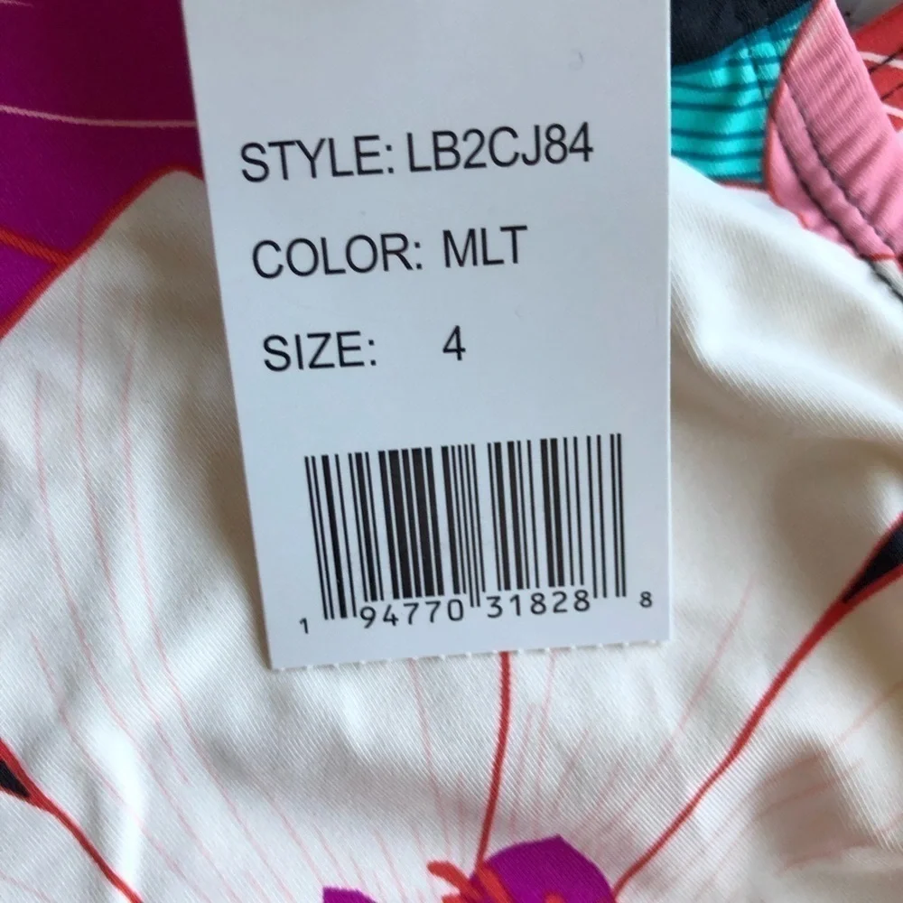 La Blanca Floral Plunge Knot Detail Tankini Top Pink Multicolored Size 4